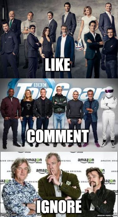 Which lineup do you prefer? | LIKE; COMMENT; IGNORE | image tagged in formula 1,c4,chris evans,jeremy clarkson,memes | made w/ Imgflip meme maker