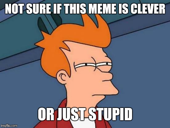 Futurama Fry | NOT SURE IF THIS MEME IS CLEVER; OR JUST STUPID | image tagged in memes,futurama fry | made w/ Imgflip meme maker