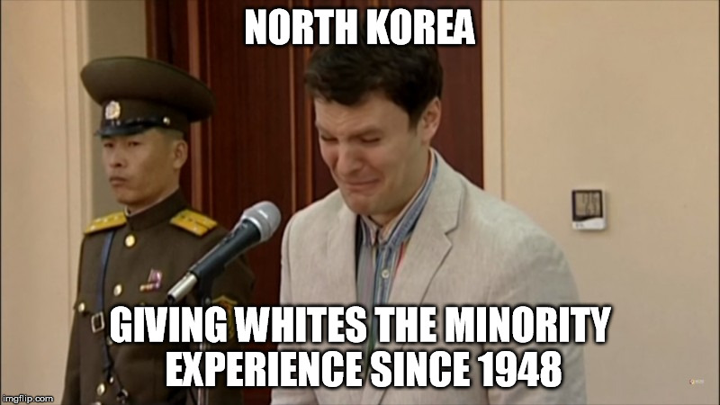 The minority experience | NORTH KOREA; GIVING WHITES THE MINORITY EXPERIENCE SINCE 1948 | image tagged in otto warmbier,white privilege,white people | made w/ Imgflip meme maker