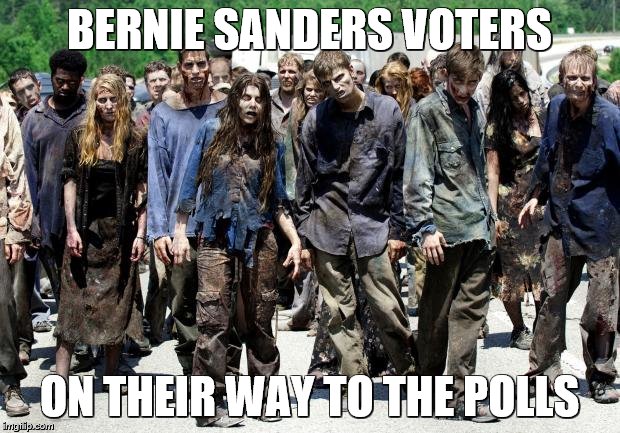 Walking dead meme | BERNIE SANDERS VOTERS; ON THEIR WAY TO THE POLLS | image tagged in walking dead meme | made w/ Imgflip meme maker