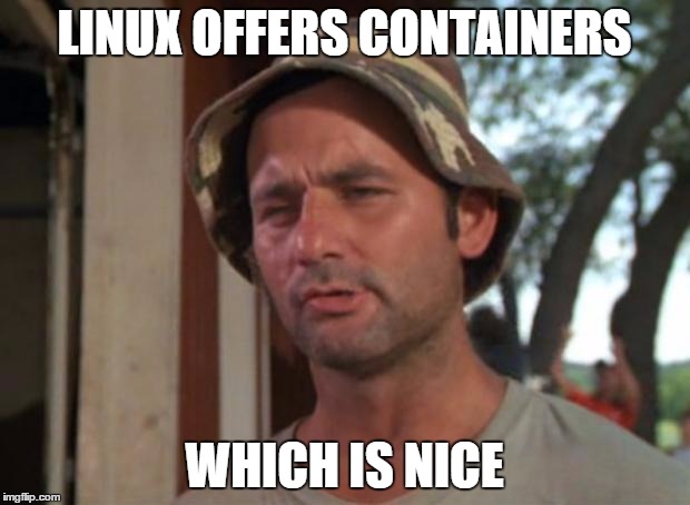 So I Got That Goin For Me Which Is Nice Meme | LINUX OFFERS CONTAINERS; WHICH IS NICE | image tagged in memes,so i got that goin for me which is nice | made w/ Imgflip meme maker