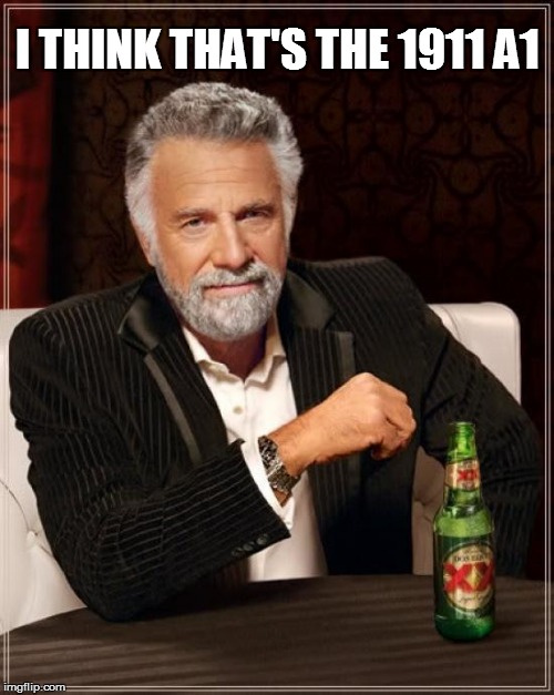 The Most Interesting Man In The World Meme | I THINK THAT'S THE 1911 A1 | image tagged in memes,the most interesting man in the world | made w/ Imgflip meme maker