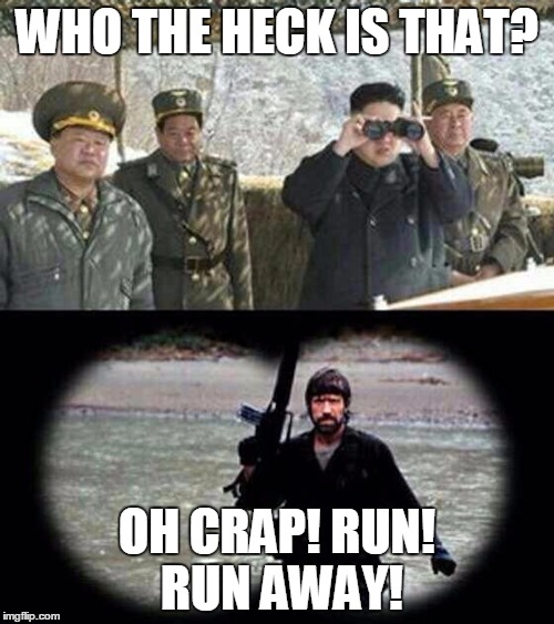 chuck norris | WHO THE HECK IS THAT? OH CRAP! RUN! RUN AWAY! | image tagged in chuck norris | made w/ Imgflip meme maker