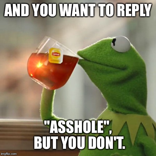 But That's None Of My Business Meme | AND YOU WANT TO REPLY "ASSHOLE", BUT YOU DON'T. | image tagged in memes,but thats none of my business,kermit the frog | made w/ Imgflip meme maker