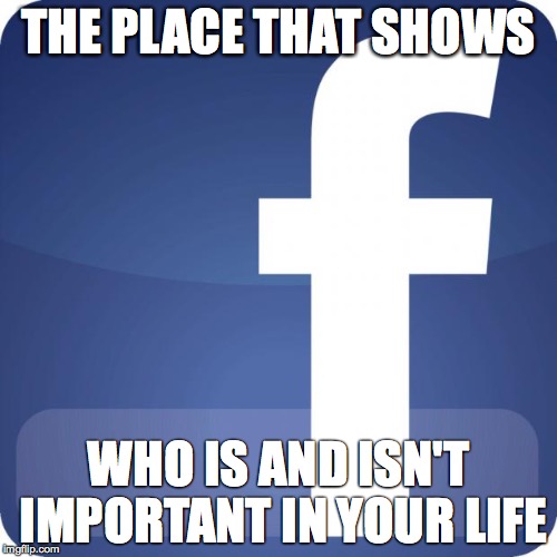 facebook | THE PLACE THAT SHOWS; WHO IS AND ISN'T IMPORTANT IN YOUR LIFE | image tagged in facebook | made w/ Imgflip meme maker