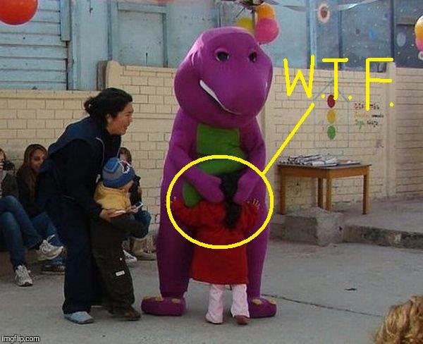 CUT | image tagged in pedo barney | made w/ Imgflip meme maker