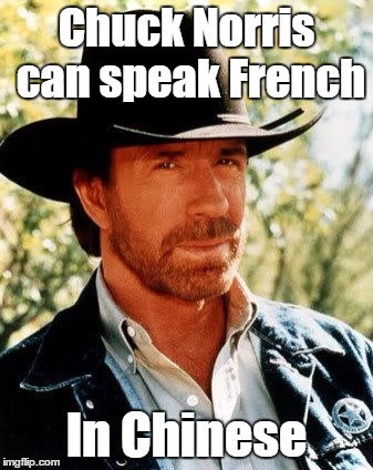 He can speak French in Chinese | Chuck Norris can speak French; In Chinese | image tagged in chuck norris,french,chinese,trhtimmy,language barrier is unexistant for chuck of the norris | made w/ Imgflip meme maker