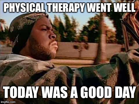 Today Was A Good Day | PHYSICAL THERAPY WENT WELL; TODAY WAS A GOOD DAY | image tagged in memes,today was a good day | made w/ Imgflip meme maker