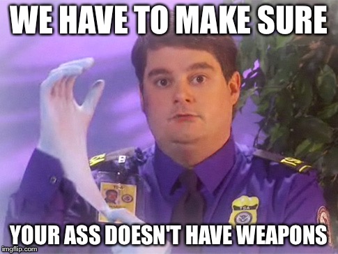 TSA Douche Meme | WE HAVE TO MAKE SURE; YOUR ASS DOESN'T HAVE WEAPONS | image tagged in memes,tsa douche | made w/ Imgflip meme maker