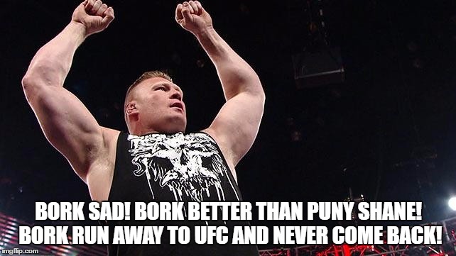 BORK SAD! BORK BETTER THAN PUNY SHANE! BORK RUN AWAY TO UFC AND NEVER COME BACK! | made w/ Imgflip meme maker