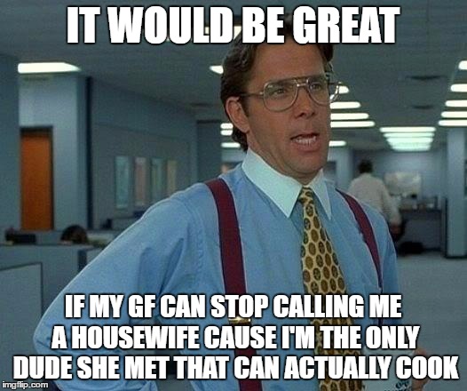 That Would Be Great Meme | IT WOULD BE GREAT; IF MY GF CAN STOP CALLING ME A HOUSEWIFE CAUSE I'M THE ONLY DUDE SHE MET THAT CAN ACTUALLY COOK | image tagged in memes,that would be great | made w/ Imgflip meme maker