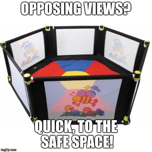 OPPOSING VIEWS? QUICK, TO THE SAFE SPACE! | made w/ Imgflip meme maker