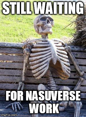 Waiting Skeleton Meme | STILL WAITING; FOR NASUVERSE WORK | image tagged in memes,waiting skeleton | made w/ Imgflip meme maker