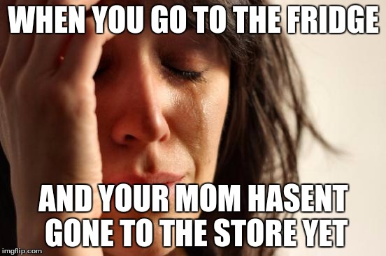 First World Problems Meme | WHEN YOU GO TO THE FRIDGE; AND YOUR MOM HASENT GONE TO THE STORE YET | image tagged in memes,first world problems | made w/ Imgflip meme maker