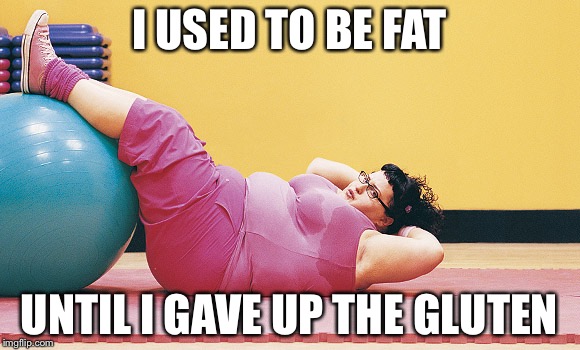 I USED TO BE FAT UNTIL I GAVE UP THE GLUTEN | image tagged in fat girl gym | made w/ Imgflip meme maker