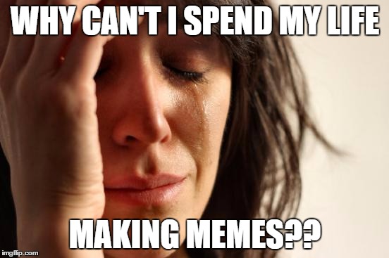 First World Problems | WHY CAN'T I SPEND MY LIFE; MAKING MEMES?? | image tagged in memes,first world problems | made w/ Imgflip meme maker