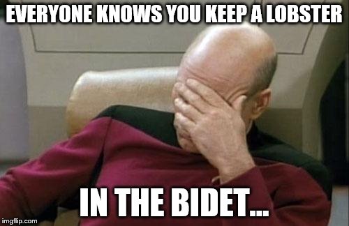 Captain Picard Facepalm Meme | EVERYONE KNOWS YOU KEEP A LOBSTER IN THE BIDET... | image tagged in memes,captain picard facepalm | made w/ Imgflip meme maker