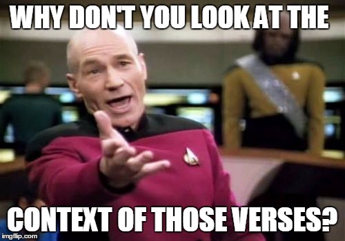 Picard Wtf Meme | WHY DON'T YOU LOOK AT THE CONTEXT OF THOSE VERSES? | image tagged in memes,picard wtf | made w/ Imgflip meme maker