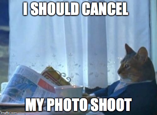 I Should Buy A Boat Cat | I SHOULD CANCEL; MY PHOTO SHOOT | image tagged in memes,i should buy a boat cat | made w/ Imgflip meme maker