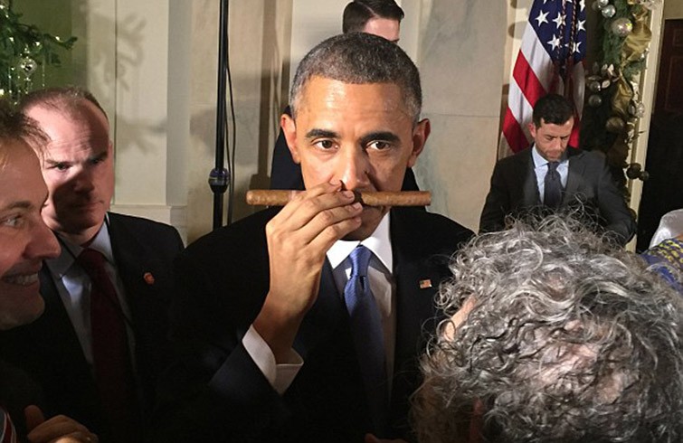 Obama w cuban cigar Blank Meme Template