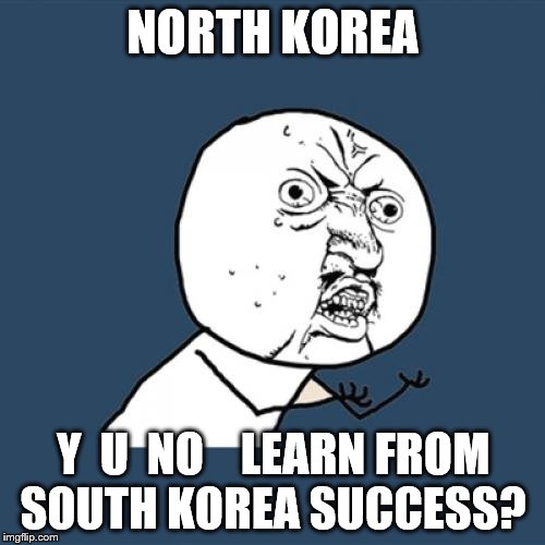 Y U No Meme | NORTH KOREA Y  U  NO    LEARN FROM SOUTH KOREA SUCCESS? | image tagged in memes,y u no | made w/ Imgflip meme maker