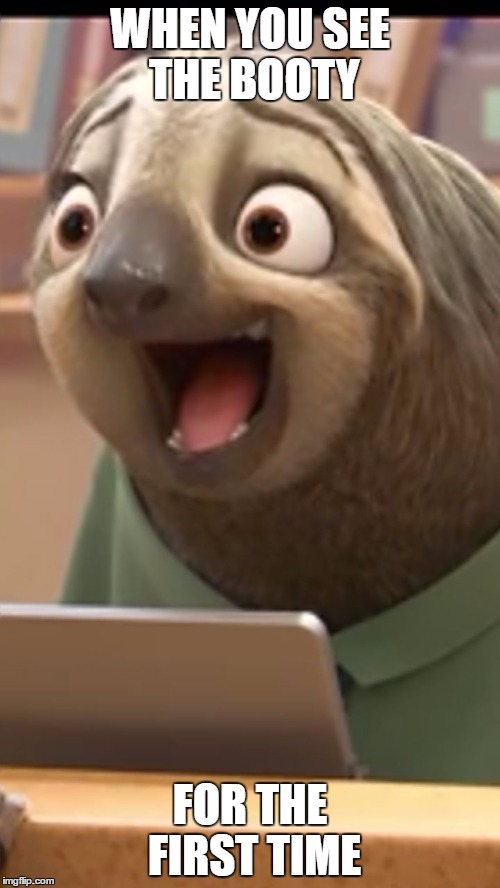 zootopia sloth | WHEN YOU SEE THE BOOTY; FOR THE FIRST TIME | image tagged in zootopia sloth | made w/ Imgflip meme maker