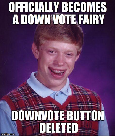 imgflip became anti-troll lately... | OFFICIALLY BECOMES A DOWN VOTE FAIRY; DOWNVOTE BUTTON DELETED | image tagged in memes,bad luck brian,troll,downvote fairy | made w/ Imgflip meme maker