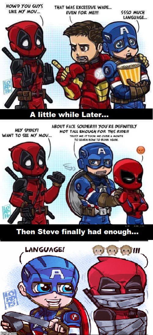 Language | image tagged in captain america,captain america and spider-man,language,iron man,deadpool movie,funny | made w/ Imgflip meme maker