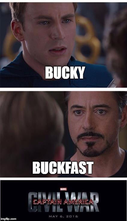 Marvel Civil War 1 Meme | BUCKY; BUCKFAST | image tagged in memes,marvel civil war 1 | made w/ Imgflip meme maker