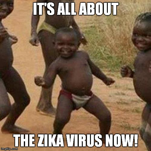 Third World Success Kid Meme | IT'S ALL ABOUT THE ZIKA VIRUS NOW! | image tagged in memes,third world success kid | made w/ Imgflip meme maker