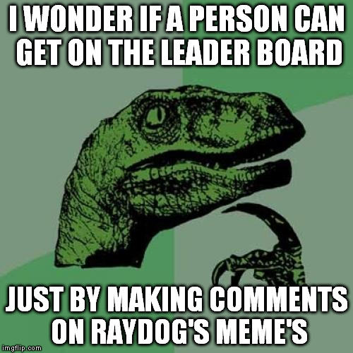 it's where people know how to clicky | I WONDER IF A PERSON CAN GET ON THE LEADER BOARD; JUST BY MAKING COMMENTS ON RAYDOG'S MEME'S | image tagged in memes,philosoraptor | made w/ Imgflip meme maker