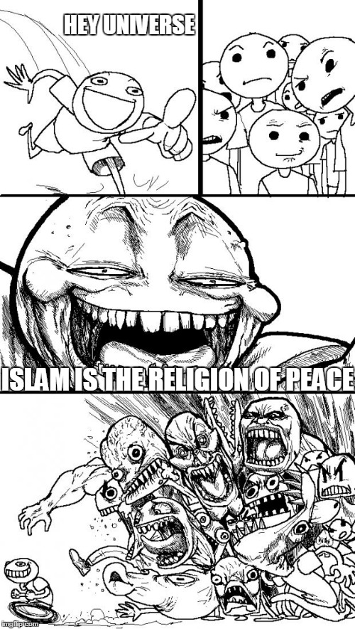 ISIS Are NOT Muslims And Terrorism Has No Religion. How Many Times Do We Need To Repeat This Shit? |  HEY UNIVERSE; ISLAM IS THE RELIGION OF PEACE | image tagged in memes,hey internet,islam,religion of peace,brussels,isis | made w/ Imgflip meme maker