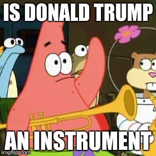 No Patrick |  IS DONALD TRUMP; AN INSTRUMENT | image tagged in memes,no patrick | made w/ Imgflip meme maker