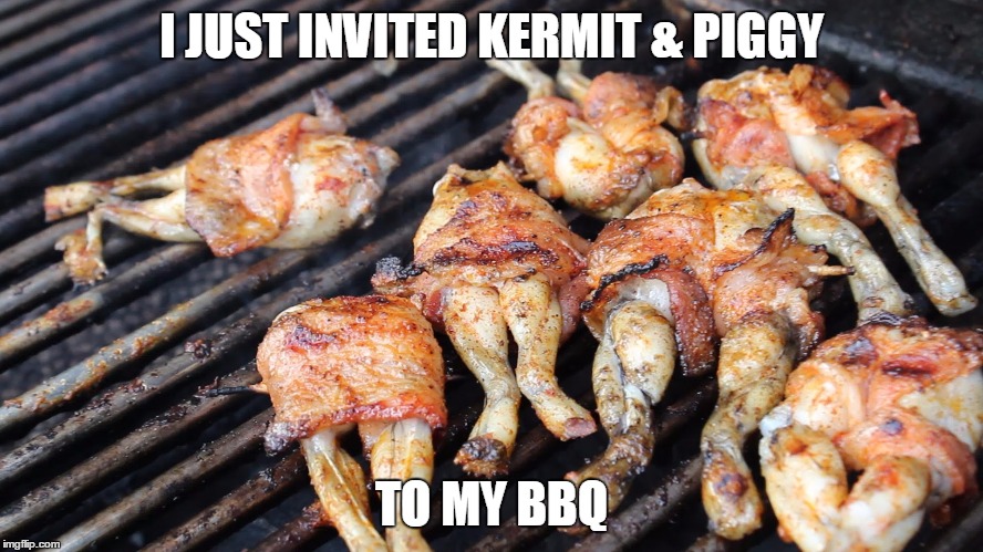 Kermit and Piggy BBQ | I JUST INVITED KERMIT & PIGGY TO MY BBQ | image tagged in kermit and piggy bbq,bacon,frog,meme | made w/ Imgflip meme maker