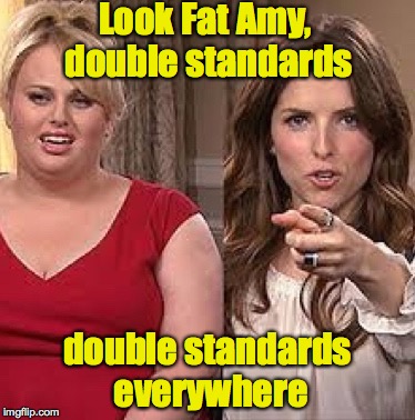 x, x everywhere anna | Look Fat Amy, double standards double standards everywhere | image tagged in x x everywhere anna | made w/ Imgflip meme maker