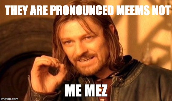 One Does Not Simply | THEY ARE PRONOUNCED MEEMS NOT; ME MEZ | image tagged in memes,one does not simply | made w/ Imgflip meme maker