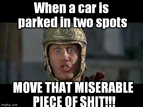 When Someone Parks Like Shit | When a car is parked in two spots; MOVE THAT MISERABLE PIECE OF SHIT!!! | image tagged in memes,funny,move that miserable piece of shit,cars,parking,quotes | made w/ Imgflip meme maker