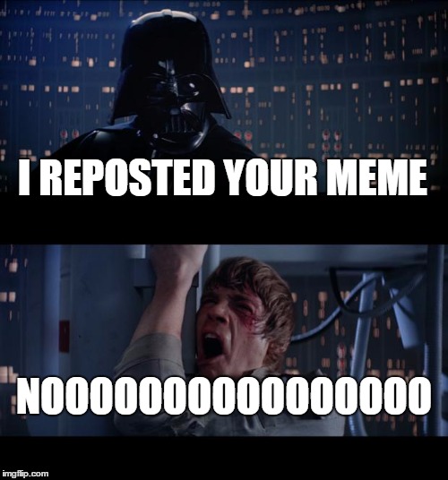 And I reposted the meme itself, just for Irony | I REPOSTED YOUR MEME; NOOOOOOOOOOOOOOOO | image tagged in memes,star wars no,repost | made w/ Imgflip meme maker