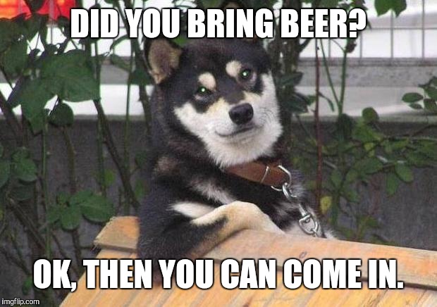 Cool dog | DID YOU BRING BEER? OK, THEN YOU CAN COME IN. | image tagged in cool dog,beer | made w/ Imgflip meme maker