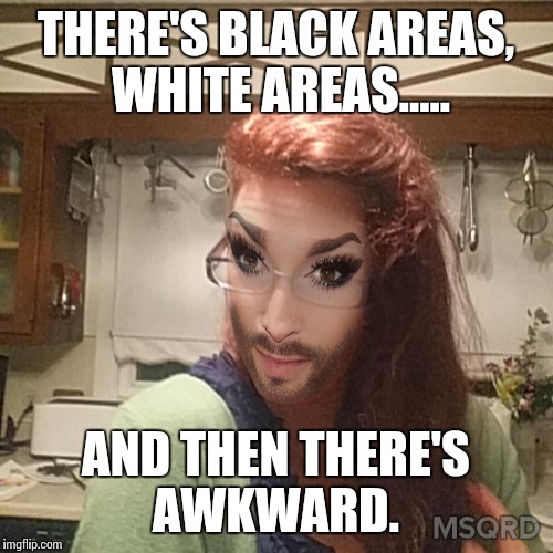 THERE'S BLACK AREAS, WHITE AREAS..... AND THEN THERE'S AWKWARD. | image tagged in awkward,awesome | made w/ Imgflip meme maker