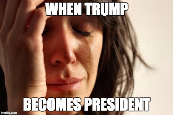 First World Problems Meme | WHEN TRUMP; BECOMES PRESIDENT | image tagged in memes,first world problems | made w/ Imgflip meme maker