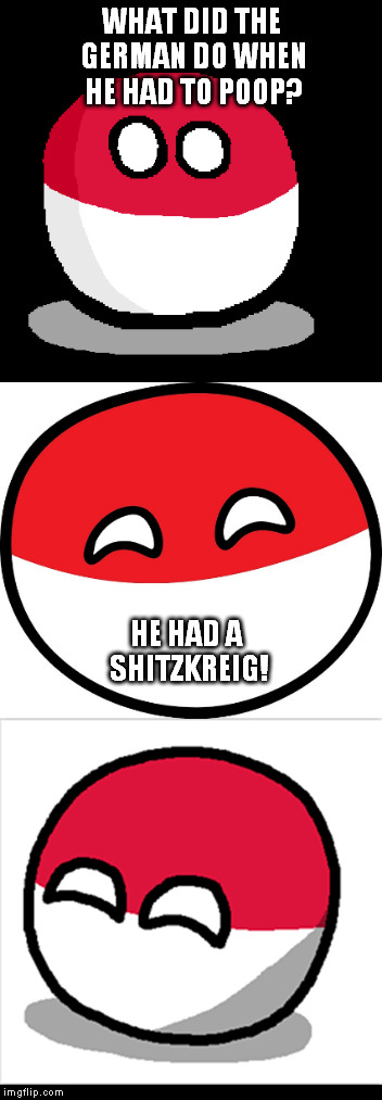 Based on the Nazi "BlitzKreig" |  WHAT DID THE GERMAN DO WHEN HE HAD TO POOP? HE HAD A SHITZKREIG! | image tagged in bad pun polandball,nazi,blitz | made w/ Imgflip meme maker