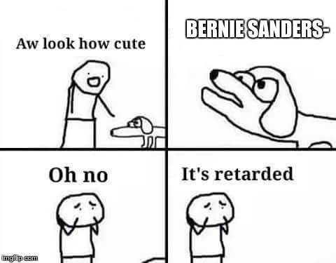 Oh no its retarded | BERNIE SANDERS- | image tagged in oh no its retarded | made w/ Imgflip meme maker