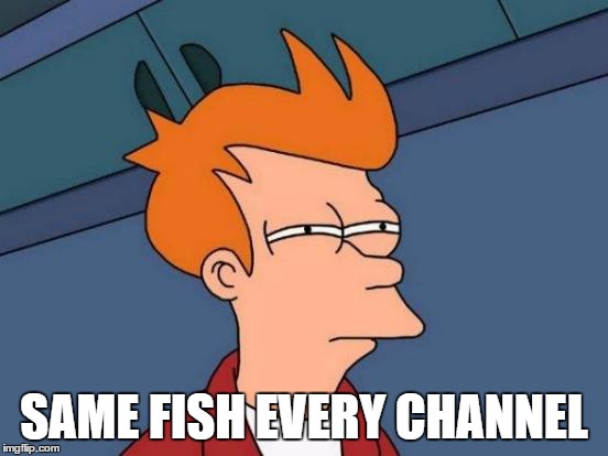 Futurama Fry Meme | SAME FISH EVERY CHANNEL | image tagged in memes,futurama fry | made w/ Imgflip meme maker