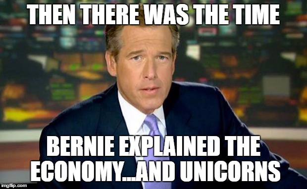 Brian Williams Was There | THEN THERE WAS THE TIME; BERNIE EXPLAINED THE ECONOMY...AND UNICORNS | image tagged in memes,brian williams was there | made w/ Imgflip meme maker