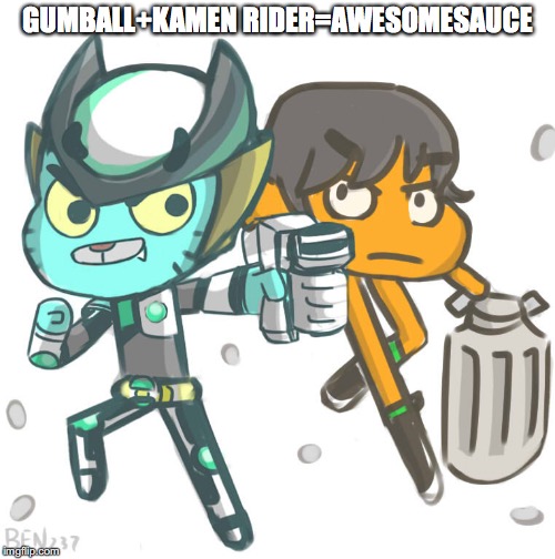 Gumball Rider | GUMBALL+KAMEN RIDER=AWESOMESAUCE | image tagged in memes,kamen rider,gumball,darwin,the amazing world of gumball,amazing world of gumball | made w/ Imgflip meme maker