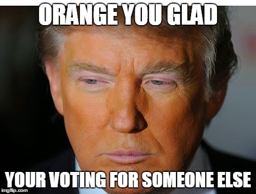 Orange Trump | ORANGE YOU GLAD; YOUR VOTING FOR SOMEONE ELSE | image tagged in trump orange | made w/ Imgflip meme maker