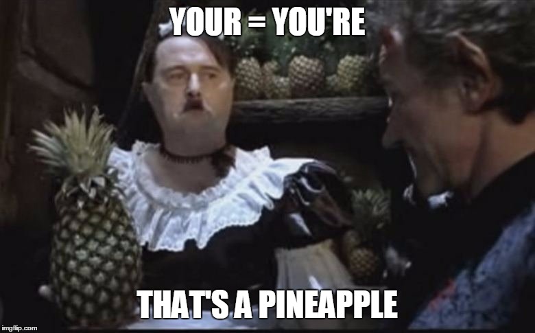 Hitler Pineapple | YOUR = YOU'RE THAT'S A PINEAPPLE | image tagged in hitler pineapple | made w/ Imgflip meme maker