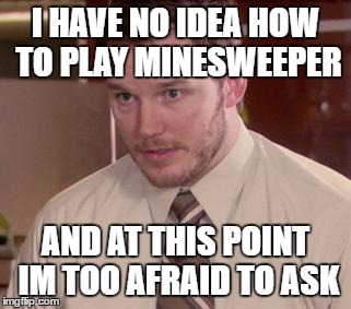Afraid To Ask Andy (Closeup) Meme | I HAVE NO IDEA HOW TO PLAY MINESWEEPER; AND AT THIS POINT IM TOO AFRAID TO ASK | image tagged in memes,afraid to ask andy closeup,AdviceAnimals | made w/ Imgflip meme maker