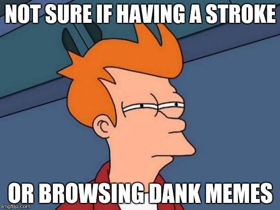 Futurama Fry | NOT SURE IF HAVING A STROKE; OR BROWSING DANK MEMES | image tagged in memes,futurama fry | made w/ Imgflip meme maker